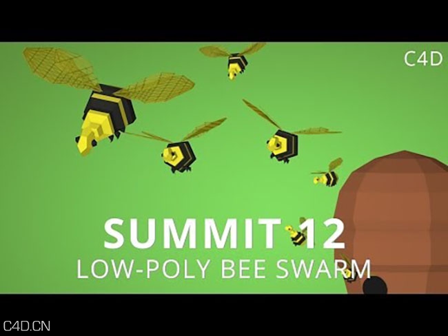 C4D低面多边形蜂群动画 Low-Poly Bee Swarm Cinema 4D