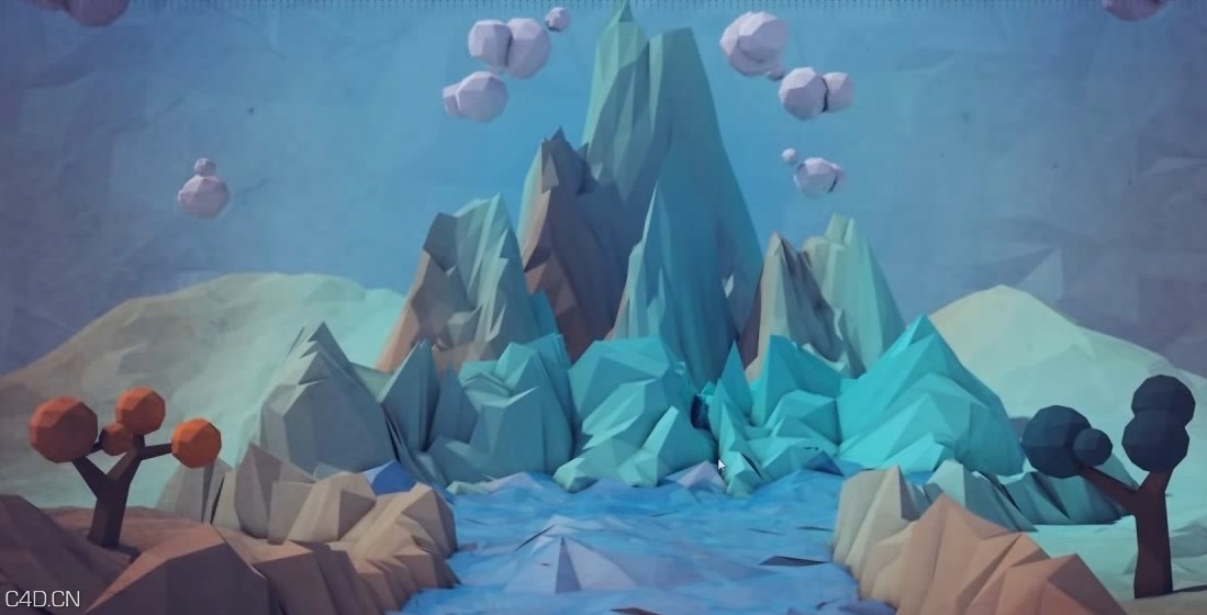 Cinema4d创建低面多边形山峰河流场景视频教程