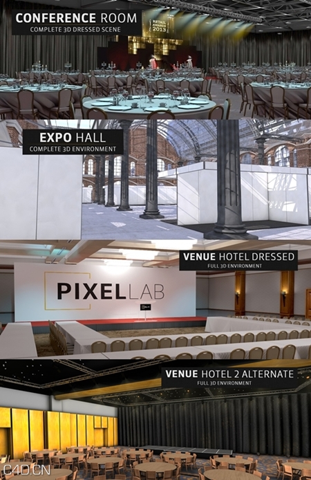 会议酒席大厅C4D模型包 The Pixel Lab – Events / Exhibitions Pack