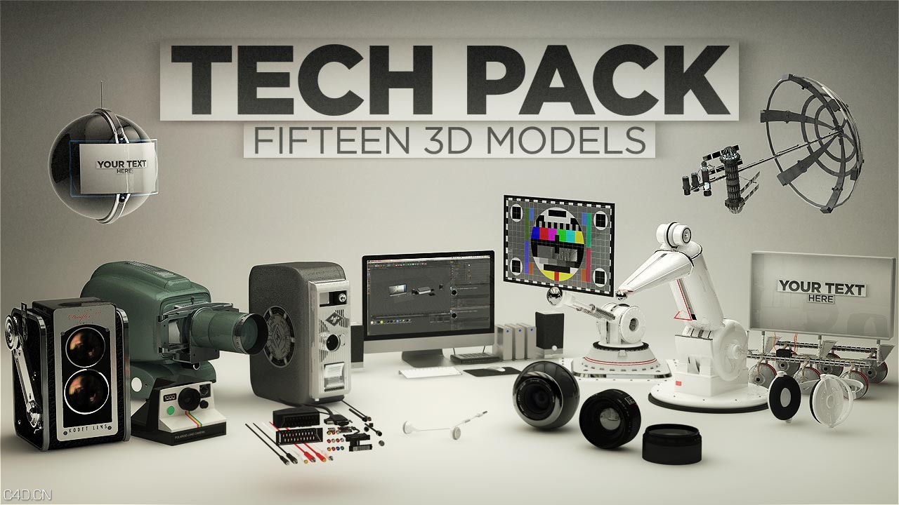 C4D多媒体设备3D模型合辑 The Pixel Lab Tech Pack