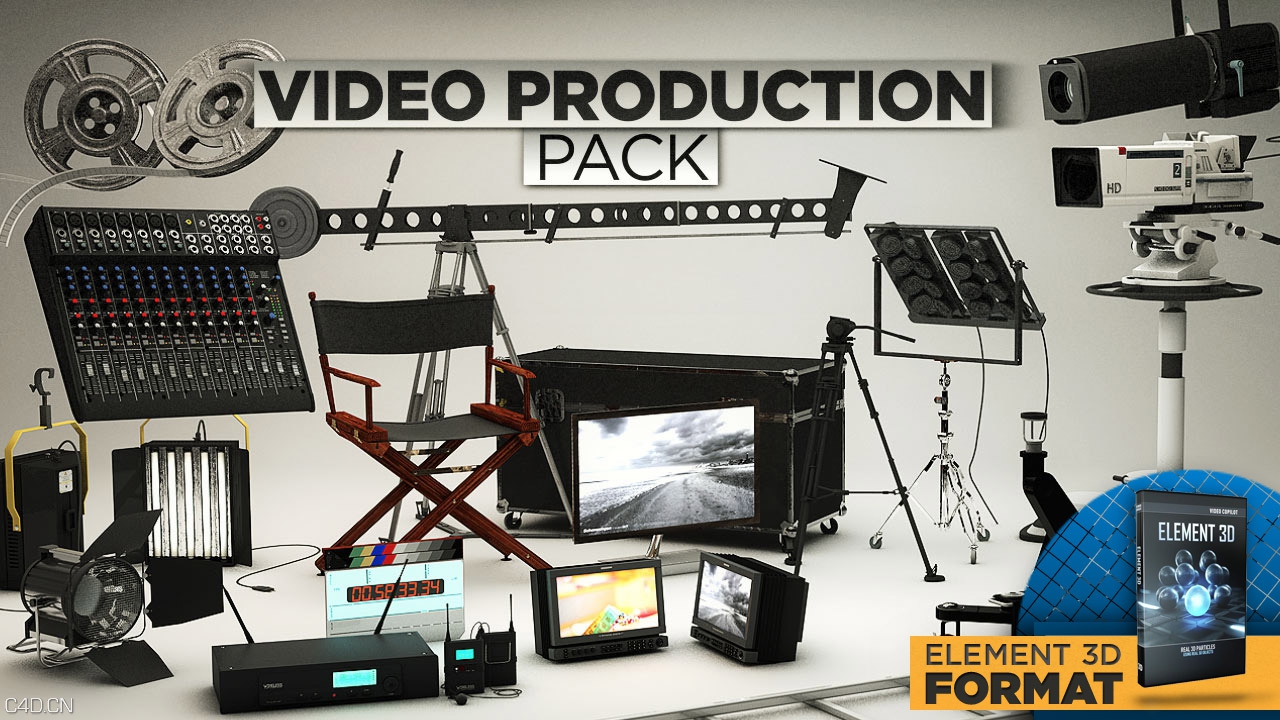 C4D影视制作设备3D模型合辑 The Pixel Lab Video Production Pack - C4D之家 - Video-Production-Pack-Element-3D-Format.jpg