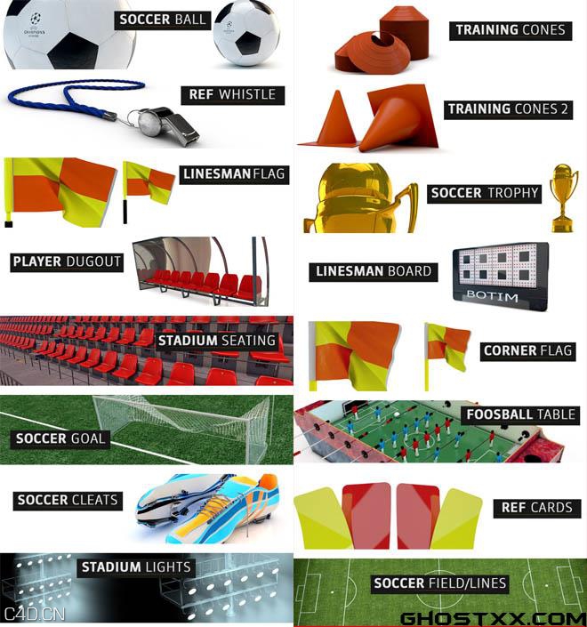 世界杯足球场设施相关3D模型合辑The Pixel Lab 3D Soccer Pack