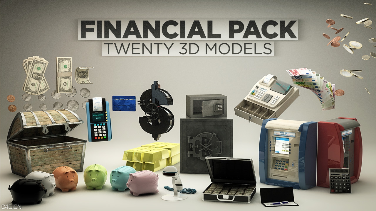 商业金融相关的C4D模型包The Pixel Lab - 3D Financial Pack