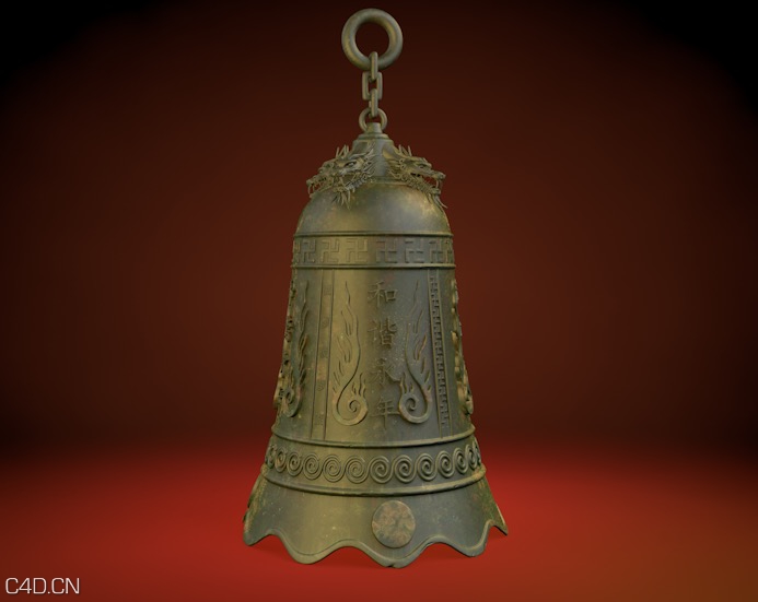 和谐永年青铜钟C4D模型 龙头钟3D模型