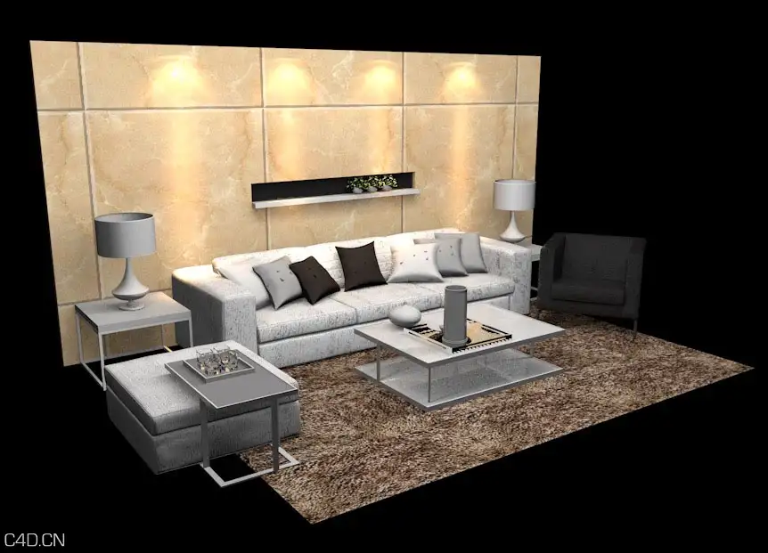 时尚客厅沙发组合C4D模型 3D model of sofa