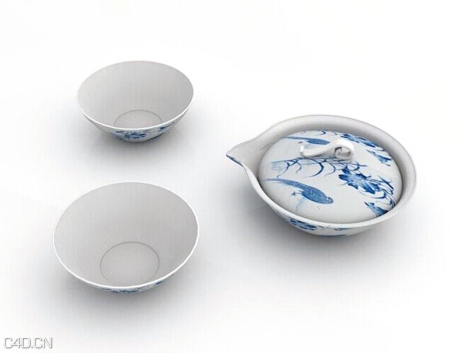 餐具模型：青花瓷碗C4D模型 Bowl 3D model