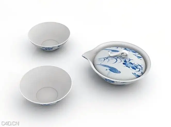 餐具模型：青花瓷碗C4D模型 Bowl 3D model