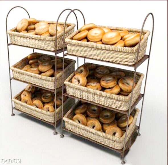 食品货架：面包圈C4D模型 Donut 3D model
