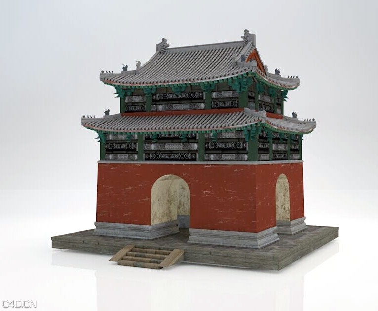 古建模型：碑亭C4D模型 Pavilion 3D model