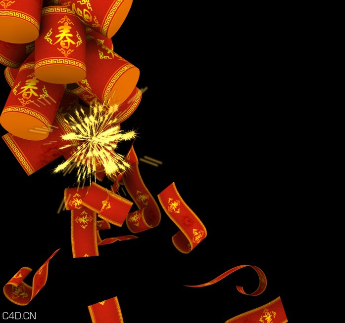 新年喜庆鞭炮3D模型（带贴图和动画）/MAX模型