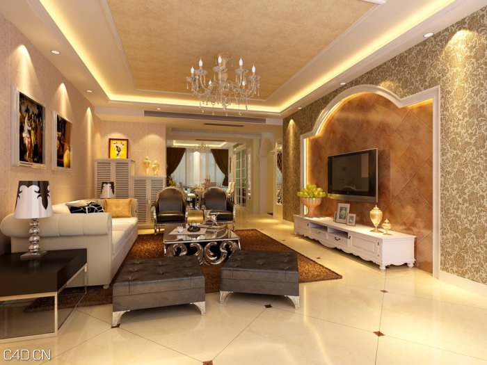 欧式客厅C4D模型 European style living room 3D model