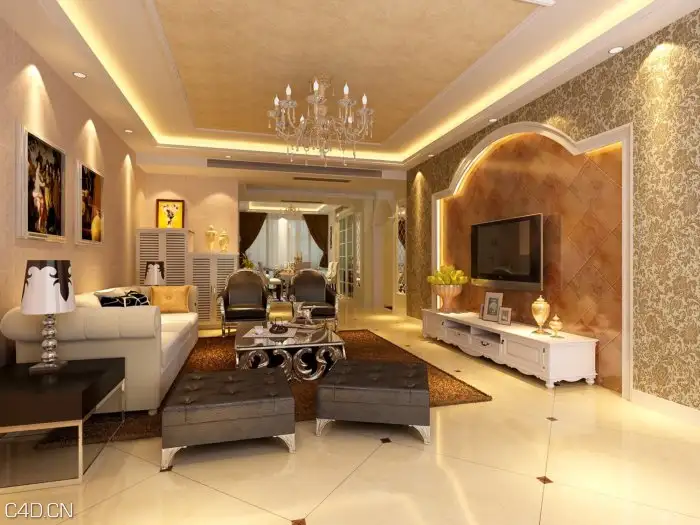 欧式客厅C4D模型 European style living room 3D model