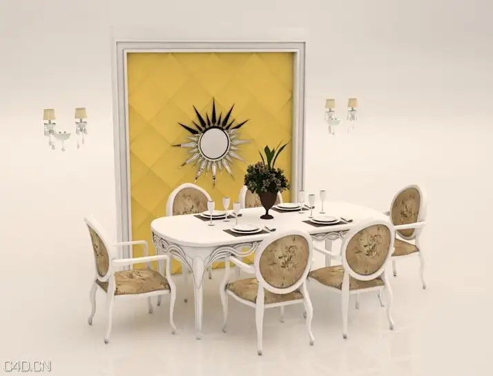 欧式餐桌C4D模型 European style dining 3D model