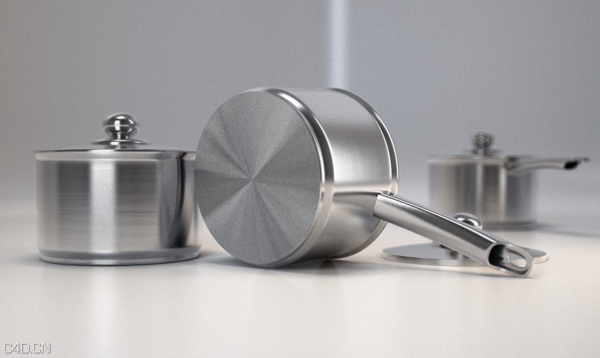 拉丝不锈钢厨具C4D模型 Stainless steel kitchenware