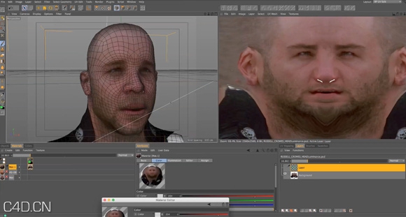 C4D使用摄像机映射纹理到头像上Cinema 4D Tip: Baking Russell Crowe s Head