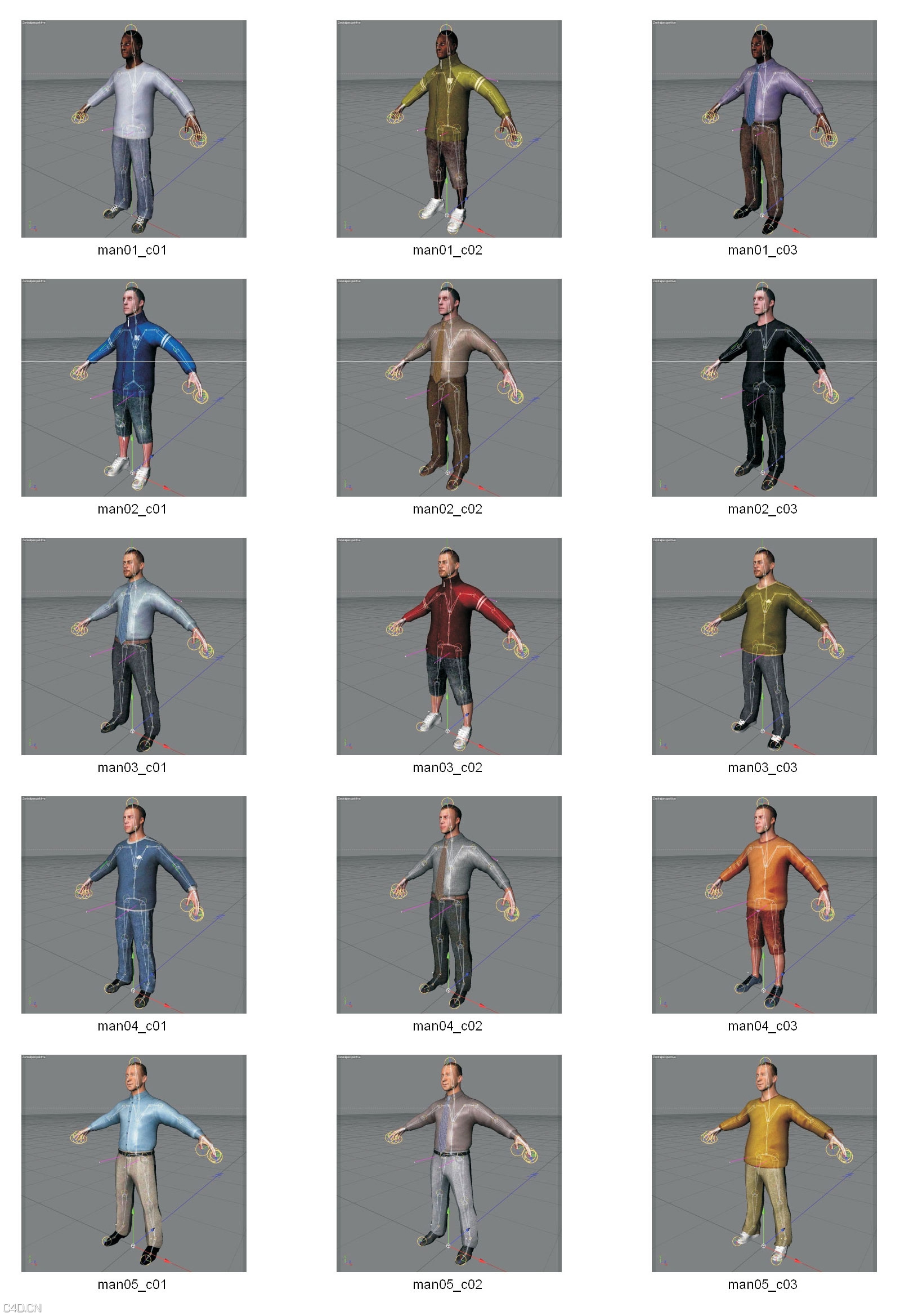 30套含绑定人物角色C4D模型D3D-Rigged Humans C4D - C4D之家 - D3D-RiggedHumansC4D_Page_1.jpg