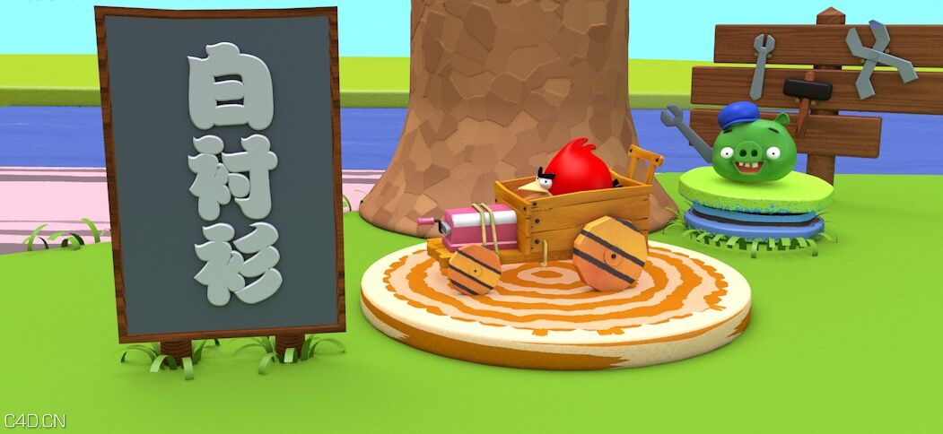 《愤怒的小鸟》卡通游戏场景C4D工程文件