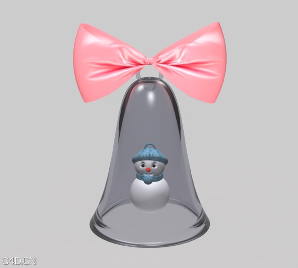 带蝴蝶结的雪人铃铛C4D模型 3D model of the bell
