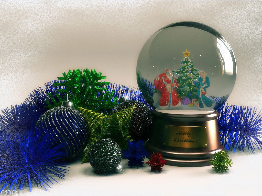 圣诞球 星星 水晶球等挂件C4D模型 Crystal ball 3D model