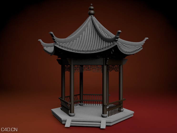 六角凉亭C4D模型 Pavilion 3D model