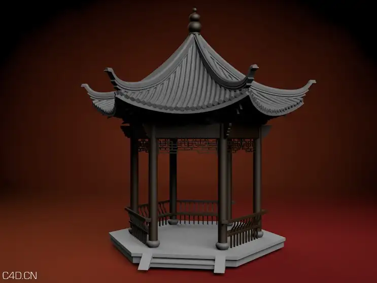 六角凉亭C4D模型 Pavilion 3D model