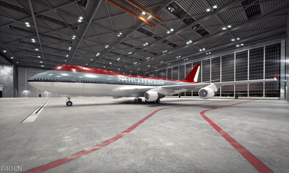 飞机模型：波音747客机C4D模型 Boeing 747 3d model