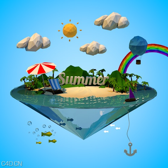 C4D海洋抽象风格低多边形工程文件《夏日海岛》 - C4D之家 - cinema4d_ 2015-04-24 12.17.11.jpg