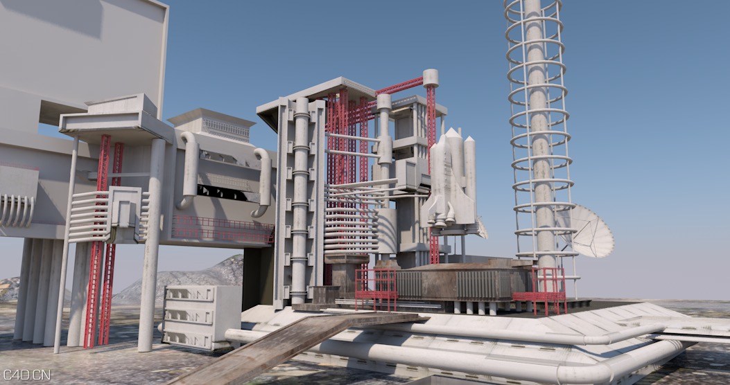C4D火箭发射塔/火箭发射基地C4D模型 3D model rocket launch tower（C4D/MB/OBJ）