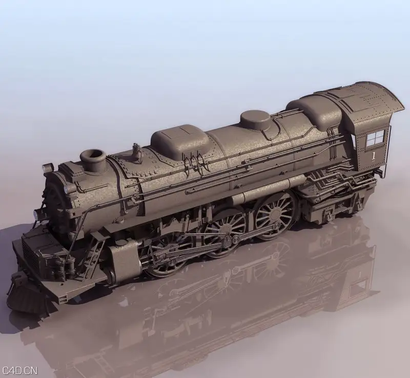 蒸汽火车、蒸汽机车C4D模型 Steam locomotive 3D model