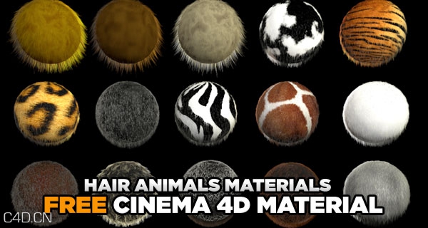 C4D毛发材质球下载 HAIR MATERIALS - C4D之家 - hair1-600x250.jpg