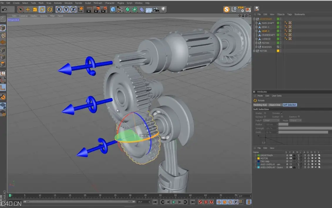 C4D索具齿轮和活塞机械动画调整教程 C4D Pro Tips_ Rigging Gears And Pistons
