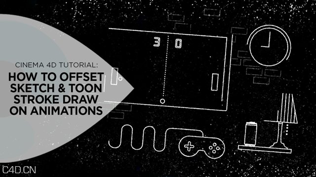 偏移素描和卡通描边的C4D平面动画