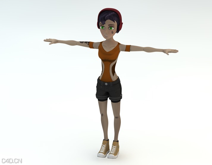 年轻女性卡通形象C4D模型 Young female cartoon