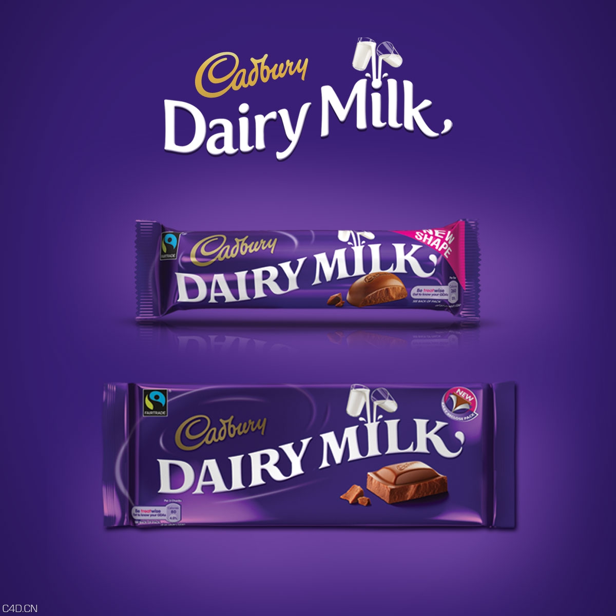 C4D渲染的巧克力包装作品 Cadbury Restage Rebrand Visuals - C4D之家 - Cadbury-rebrand-bars-CDM.jpg