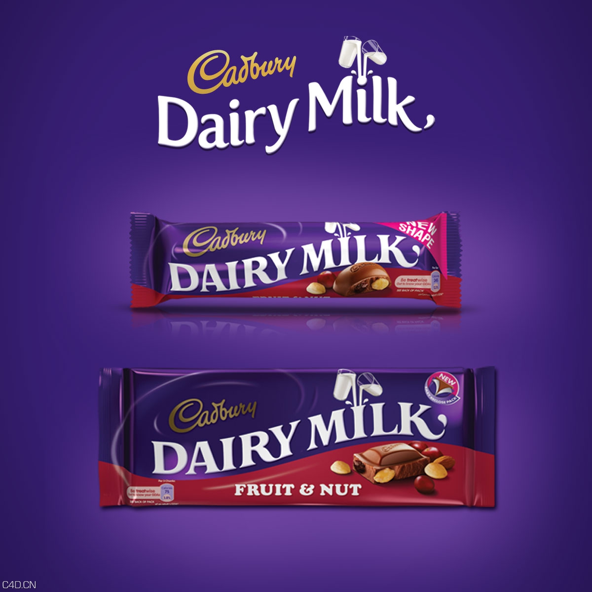 C4D渲染的巧克力包装作品 Cadbury Restage Rebrand Visuals - C4D之家 - Cadbury-rebrand-bars-FnN.jpg