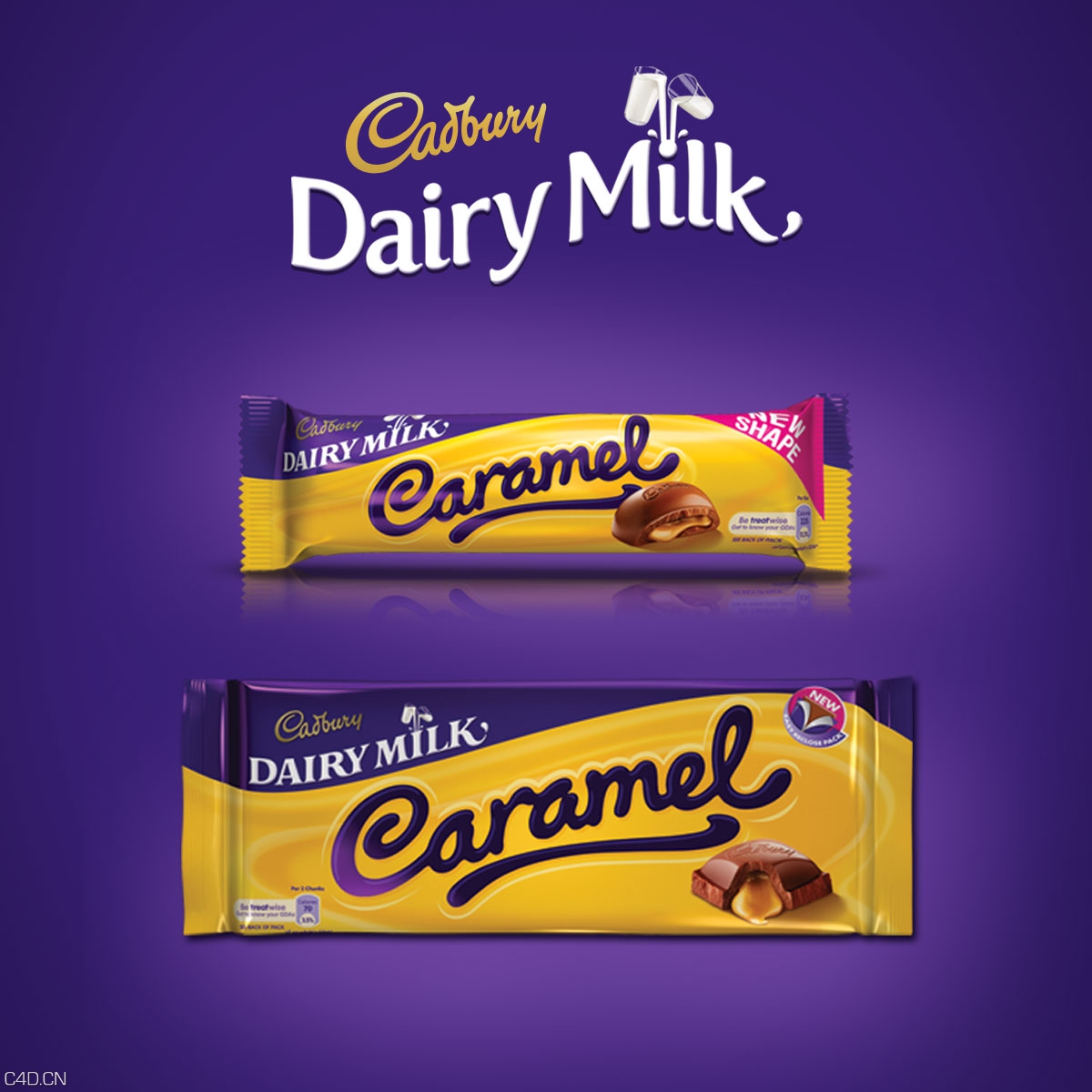 C4D渲染的巧克力包装作品 Cadbury Restage Rebrand Visuals - C4D之家 - Cadbury-rebrand-bars-Cara.jpg