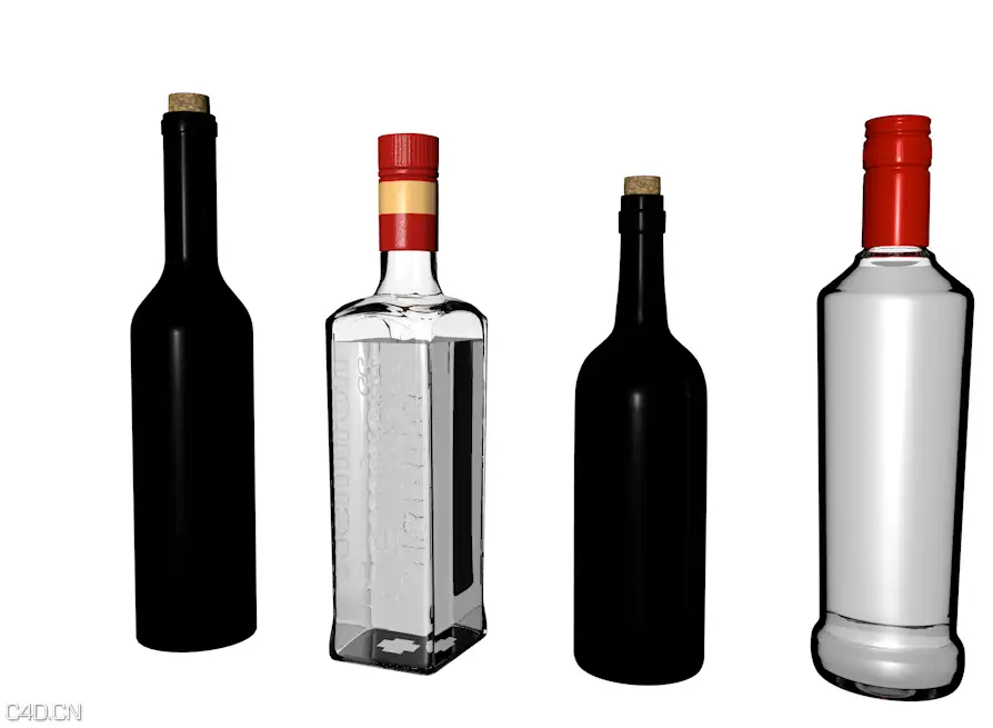 c4d红白酒瓶自带材质模型 - C4D之家 - 酒.png