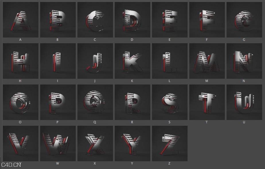 24个抽象字母模型预设 Meed Typeface