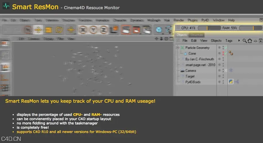 C4D显示并控制CPU和内存的占有率插件（WIN C4DR12-R16） Smart ResMon 1.1 - C4D之家 - cinema4d_ 2015-06-14 00.13.27.jpg