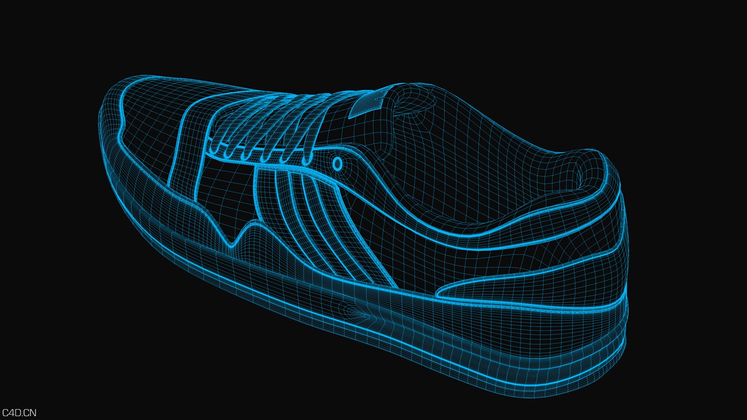 休闲运动鞋C4D渲染作品 sports_shoe_3d_model - C4D之家 - wireframe_2.jpg