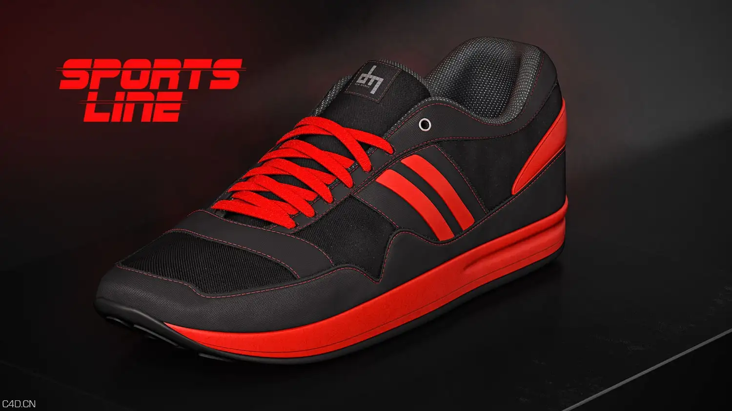 休闲运动鞋C4D渲染作品 sports_shoe_3d_model - C4D之家 - sport-shoe-black-red-1.jpg