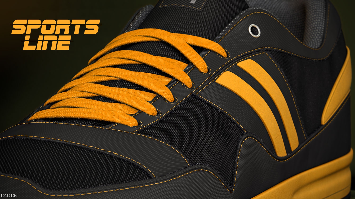 休闲运动鞋C4D渲染作品 sports_shoe_3d_model - C4D之家 - sport-shoe-black-orange-5.jpg