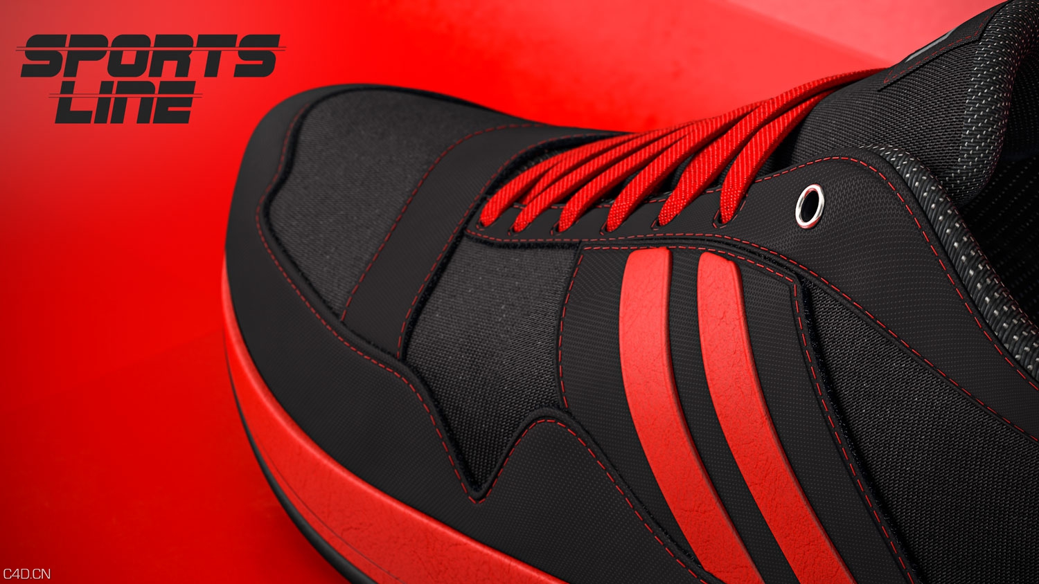 休闲运动鞋C4D渲染作品 sports_shoe_3d_model - C4D之家 - sport-shoe-red-2.jpg
