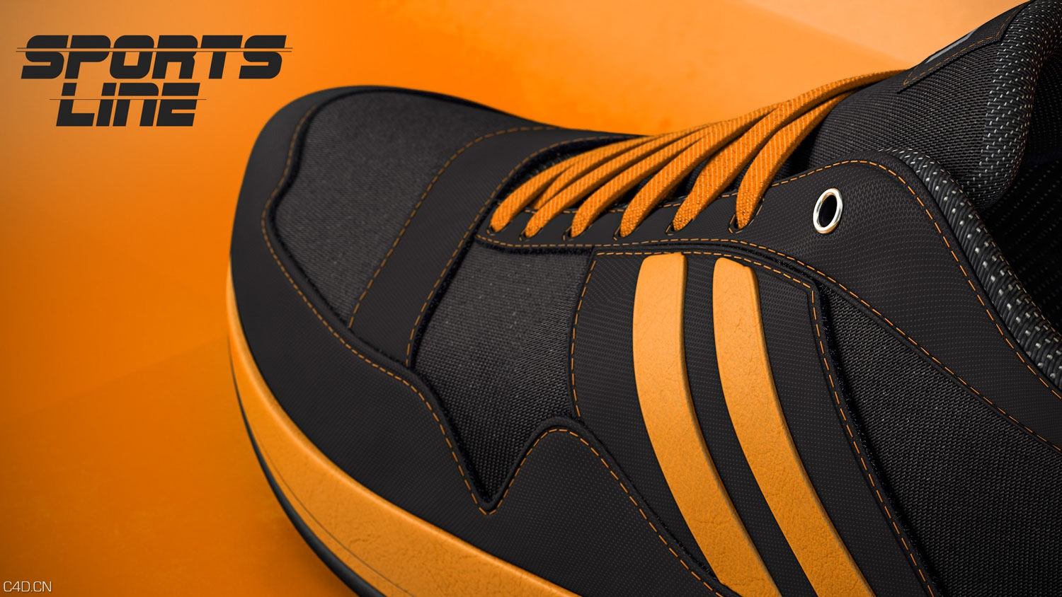 休闲运动鞋C4D渲染作品 sports_shoe_3d_model - C4D之家 - sport-shoe-orange-2.jpg