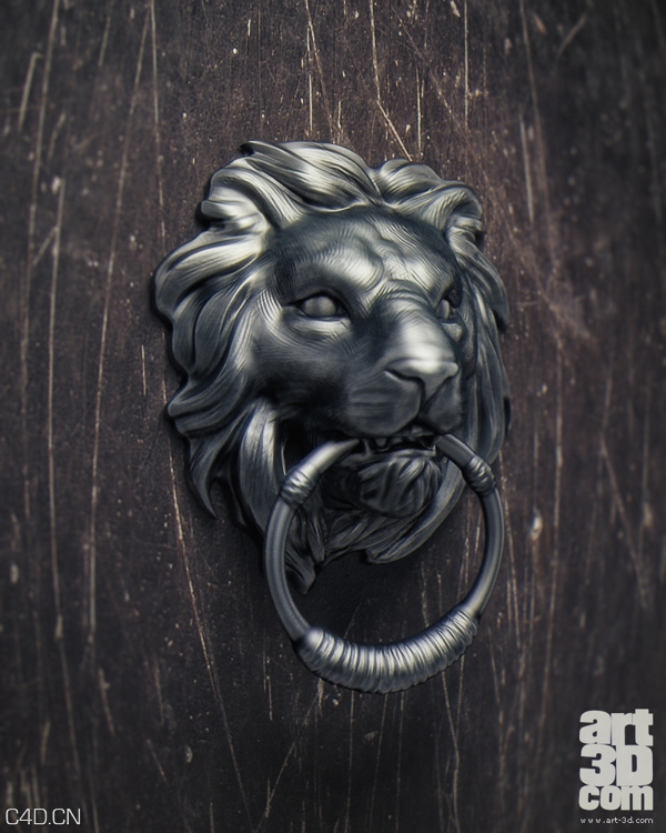 狮头门环C4D模型 lion knocker art-3d