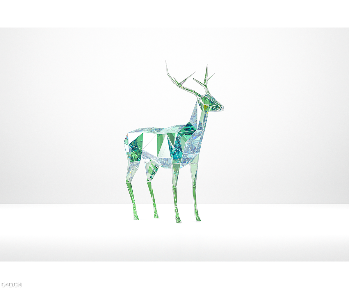 低面动物：翡翠鹿C4D模型 Emerald deer