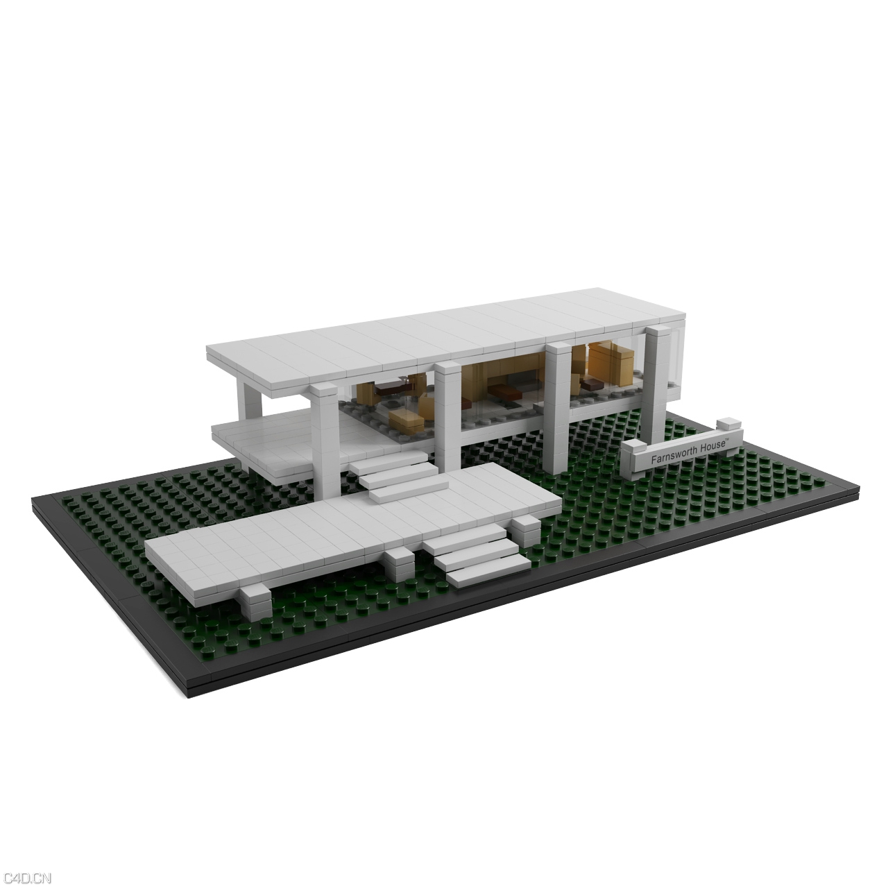 乐高范斯沃斯住宅楼C4D玩具模型 Farnsworth House by Lego