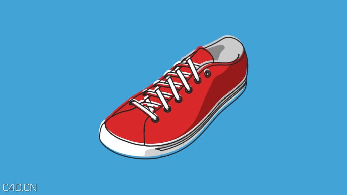 C4D红色休闲鞋二维卡通工程 Shoe
