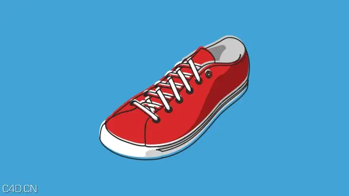 C4D红色休闲鞋二维卡通工程 Shoe