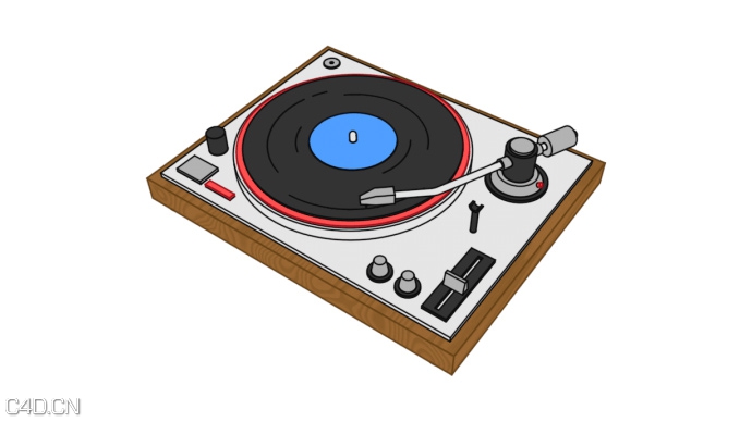 C4D卡通二维唱机转盘旋转动画工程文件 Turntable